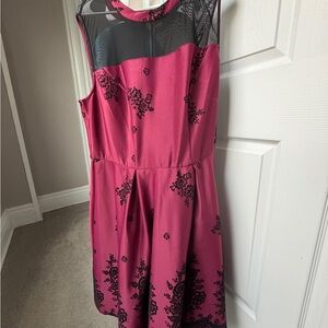 Elegant Berry and Black Embroidered Floral Dress